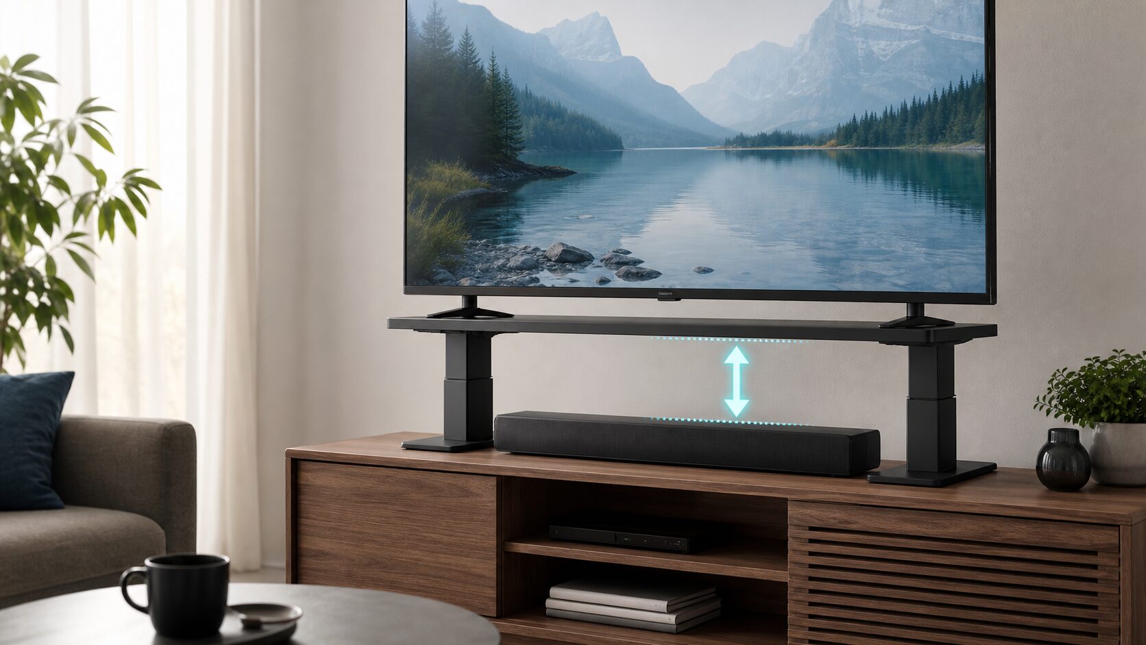 高さ調整スタンドでテレビ下に余裕を作るイメージ