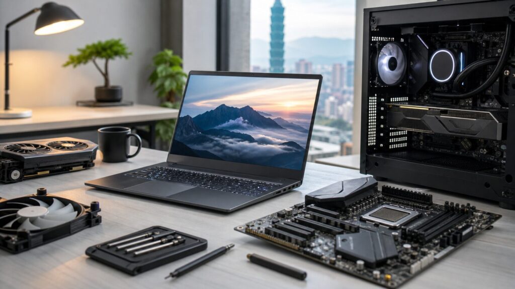 MSIが台湾発のPCブランドであることを解説するためのPC機器イメージ