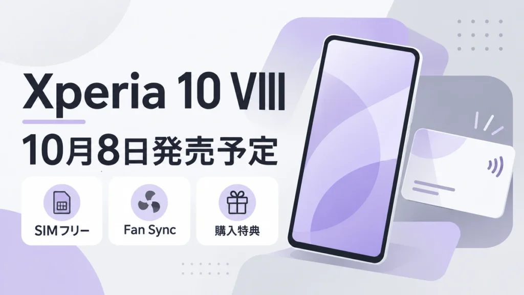 Xperia 10 VIIIの10月8日発売予定とSIMフリー・Fan Sync・購入特典を示す独自の情報カード